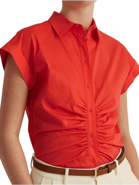 Хлопковая рубашка Lauren Ralph Lauren оранжевая