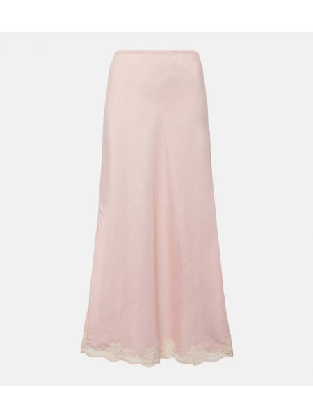Długa spódnica koronkowa z kryształkami Rixo różowa