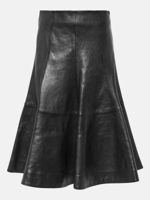 Falda midi de cuero Khaite negro
