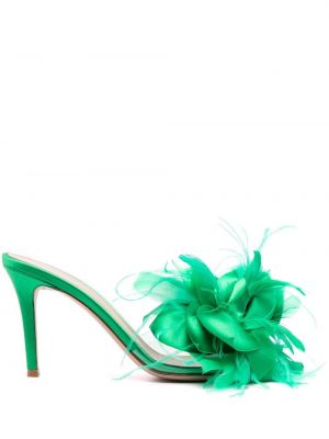 Papuci tip mules cu pene cu aplicații Gianvito Rossi verde