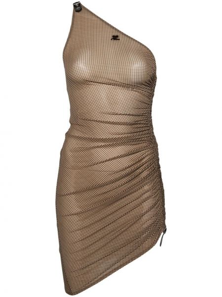 Kostkované mini šaty Courrèges hnědé