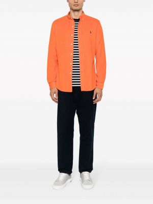 Medvilninis siuvinėtas polo marškinėliai kordinis velvetas Polo Ralph Lauren oranžinė
