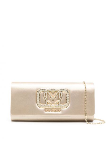 Satenska clutch torbica Love Moschino zlatna