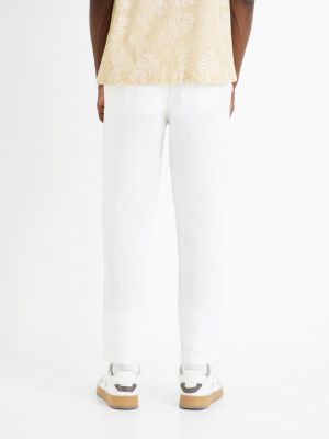 Lněné kalhoty Celio bílé
