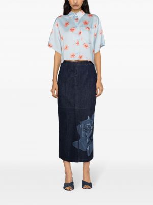 Květinové džínová sukně s potiskem Kenzo modré