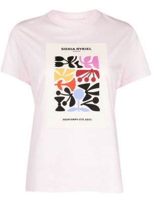 Памучна тениска с принт Sonia Rykiel розово