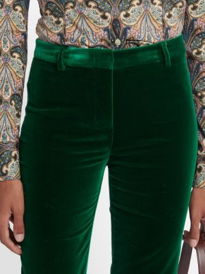 Pantaloni cu talie înaltă de catifea din bumbac Etro verde