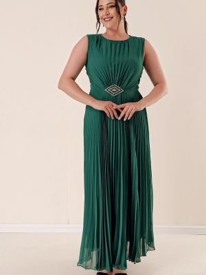 Πλισέ μάξι φόρεμα από σιφόν με αγκράφα By Saygı πράσινο