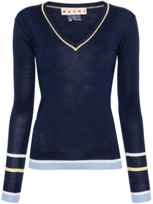 Pleten pulover s črtami Marni modra