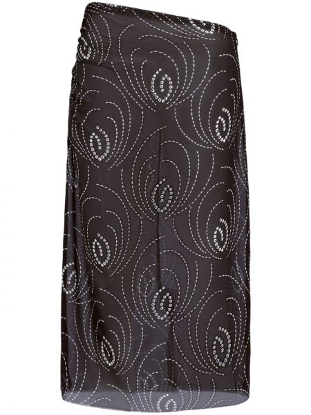 Midi suknja s printom s apstraktnim uzorkom Prada crna