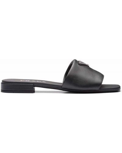 Černé sandály bez podpatku Prada