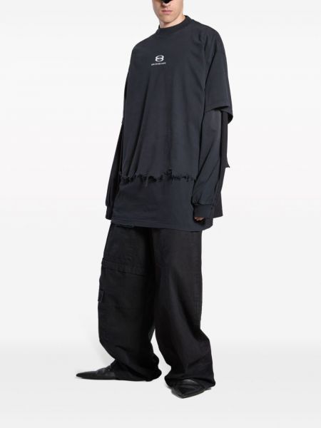 Medvilninis sportiniai marškinėliai su nubrozdinimais Balenciaga juoda