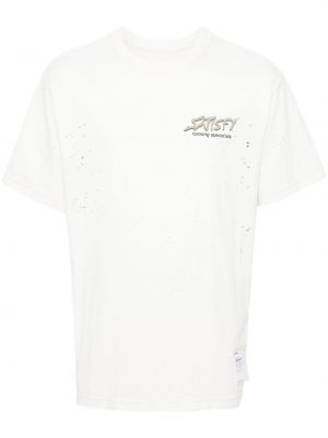 T-shirt de sport effet usé à imprimé Satisfy blanc