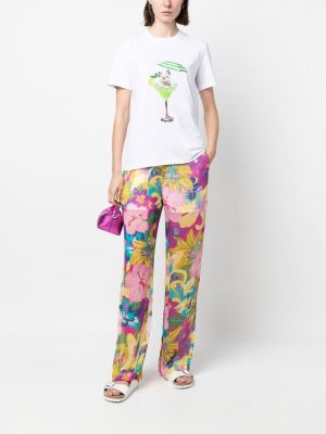 Průsvitné rovné kalhoty s potiskem s tropickým vzorem Msgm růžové