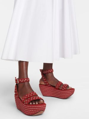 Велурени сандали на платформе Alaã¯a червено