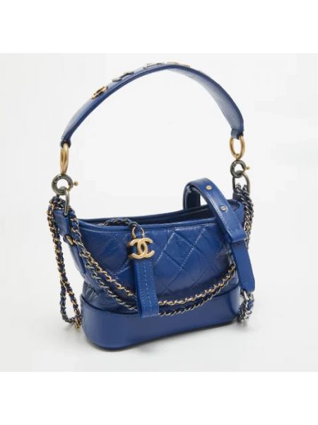 Bolsa de hombro de cuero retro Chanel Vintage azul