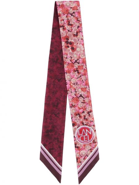 Fular de mătase cu model floral cu imagine Lancel roz