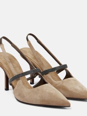 Велурени полуотворени обувки Brunello Cucinelli бежово