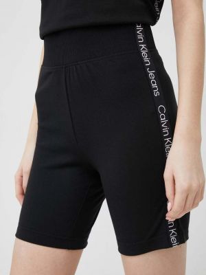 Панталон с висока талия с апликация Calvin Klein Jeans черно