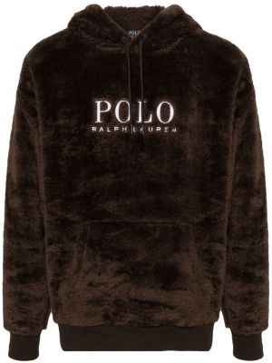 Siuvinėtas džemperis su gobtuvu su kailiu Polo Ralph Lauren ruda
