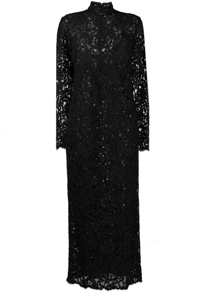 Vestido de cóctel con lentejuelas de encaje Saint Laurent negro