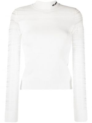 Nylonowe haftowane długi sweter w paski Karl Lagerfeld - biały