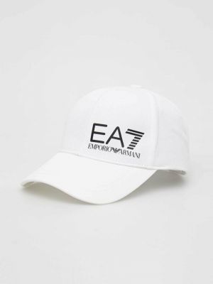 Памучна шапка с козирки с принт Ea7 Emporio Armani бяло