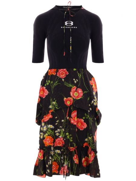 Midi haljina s cvjetnim printom s printom Balenciaga crna
