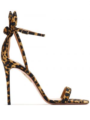 Sandale cu funde cu model leopard Aquazzura maro