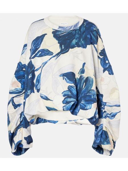 Jersey çiçekli pamuklu sweatshirt Dries Van Noten mavi