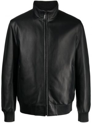 Oboustranná kožená bunda na zip Brioni černá