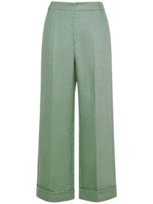 Zielone lniane proste spodnie S Max Mara