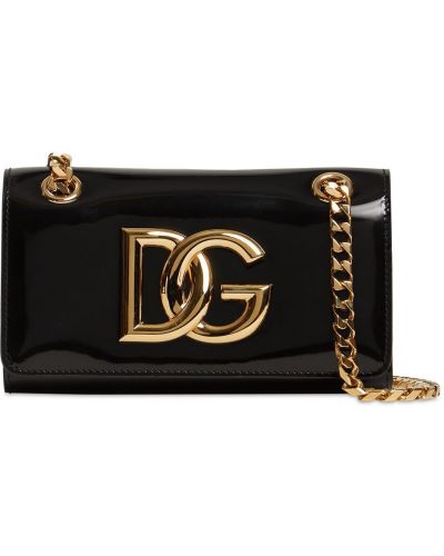 Кожени чанта за ръка от лакирана кожа Dolce & Gabbana черно