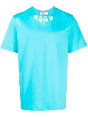 Bavlnené tričko s potlačou Msgm modrá