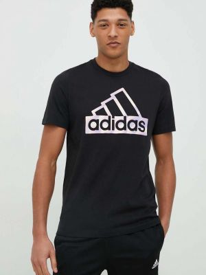 Bavlněné tričko s potiskem Adidas černé