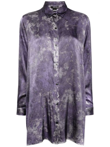 Камуфлажна копринена риза с принт Avant Toi виолетово