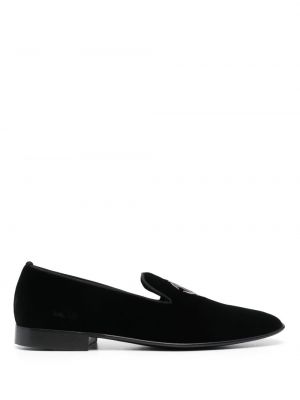 Pantofi loafer cu broderie din piele de căprioară Roberto Cavalli negru