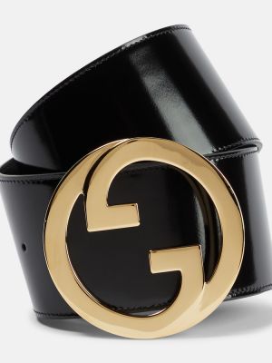 Lakovaný kožený pásek Gucci černý