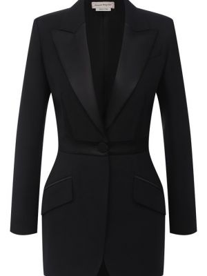 Черный шелковый шерстяной пиджак Alexander Mcqueen