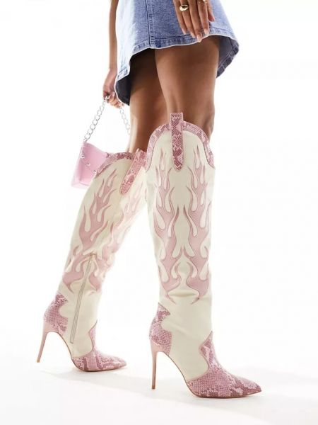 Ботинки на каблуке с принтом со змеиным принтом Public Desire розовые