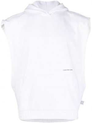 Hoodie sans manches à imprimé Calvin Klein Jeans blanc