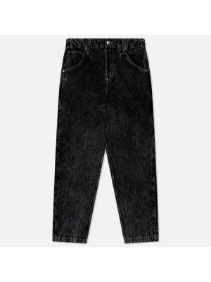 Кожаные джинсы с принтом Evisu черные