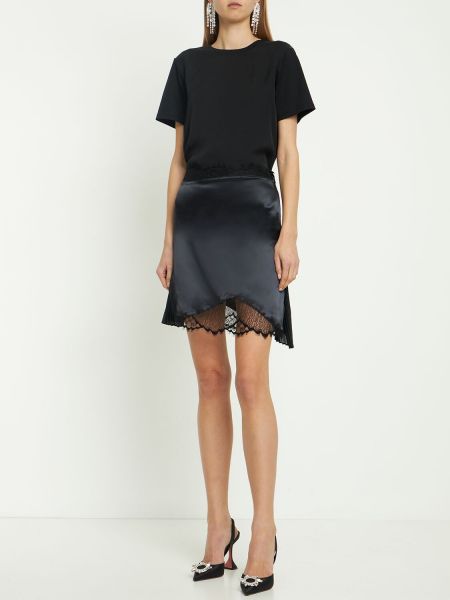 Satynowa mini spódniczka z wiskozy koronkowa Victoria Beckham czarna
