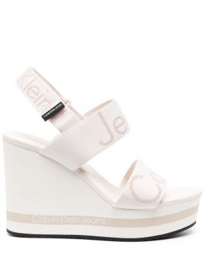 Жакардови сандали с клин ток Calvin Klein Jeans бяло