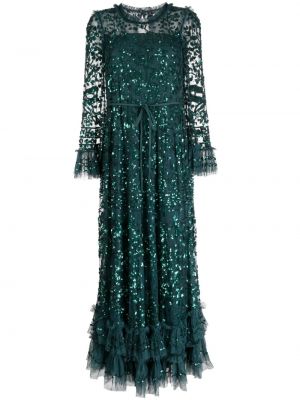 Večernja haljina s volanima Needle & Thread zelena