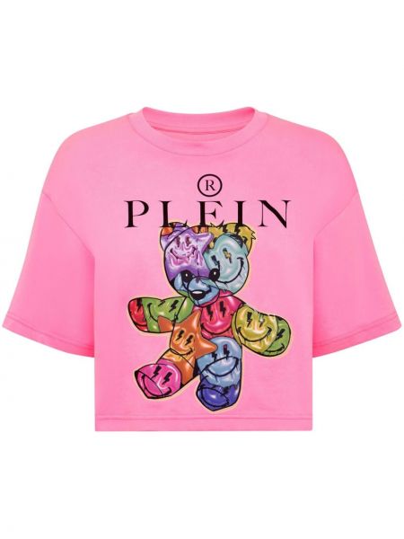 Памучна тениска с принт Philipp Plein розово