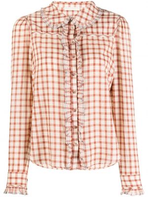 Ruffle sjekket krage bluse Ulla Johnson hvit