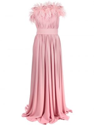 Копринена коктейлна рокля с пера Elie Saab розово