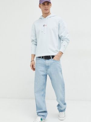 Bluza z kapturem bawełniana Tommy Jeans niebieska