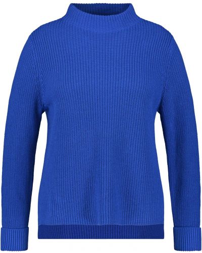 Jednofarebný bavlnený priliehavý sveter Samoon - modrá